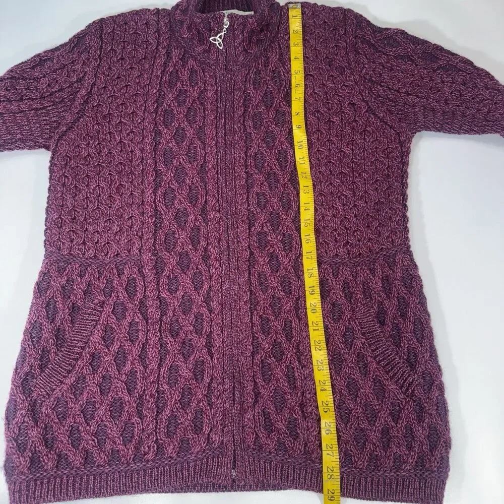 Aran Crafts Ireland Women XXL Merino Wool Zip Cardigan Sweater Fisherman Cable - Picture 9 of 10